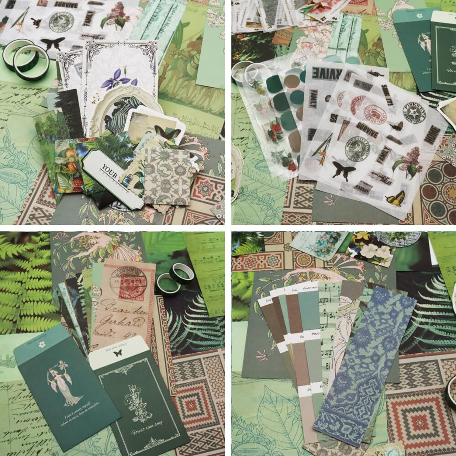 Image of LANLOY 346pcs Aesthetic Journal Supplies Kit, Perfect for Gifting, Green Butterfly Theme, Scrapbook Kit