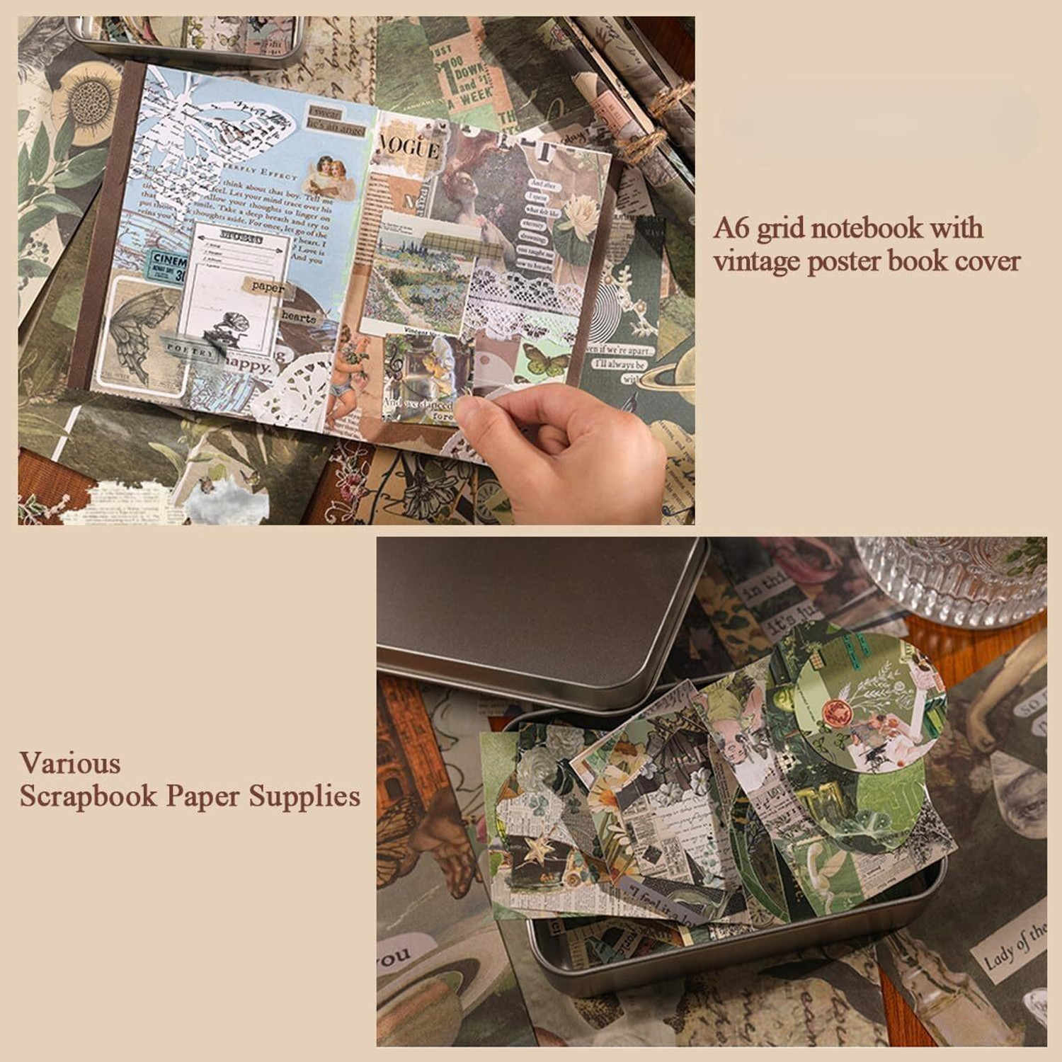 Image of MJKD 346pcs Vintage Scrapbook Stickers Pack for Art Journaling Bullet Junk Journal Theme, Scrapbook Kit