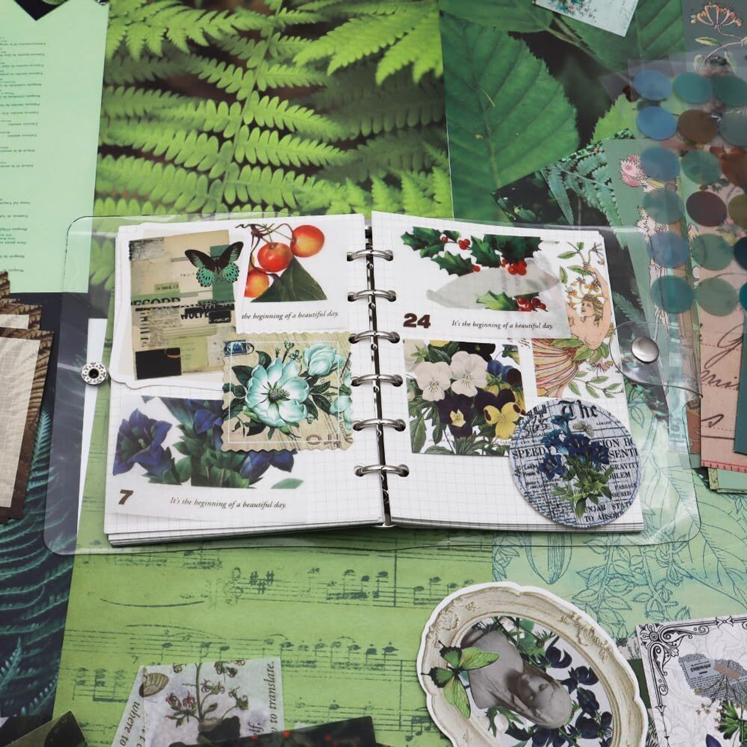 Image of LANLOY 346pcs Aesthetic Journal Supplies Kit, Perfect for Gifting, Green Butterfly Theme, Scrapbook Kit