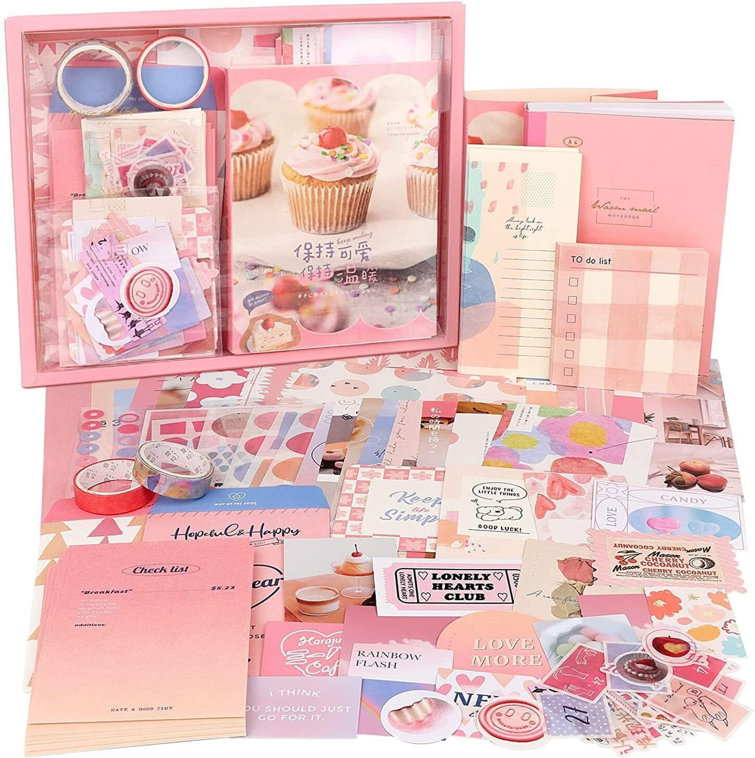 Image of LANLOY 346pcs Aesthetic Journal Supplies Kit, Perfect for Gifting, Pink Ice Ceam Theme, Scrapbook Kit
