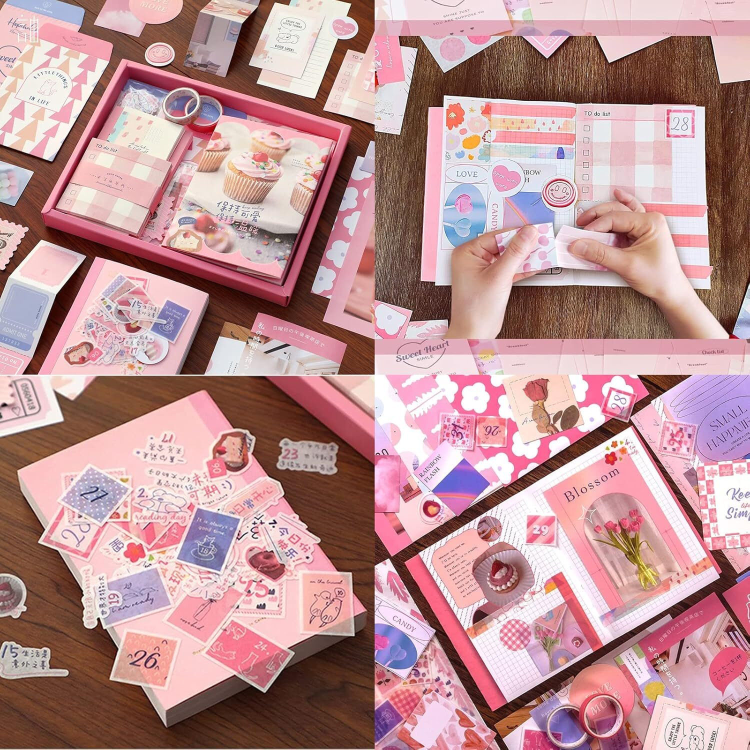 Image of LANLOY 346pcs Aesthetic Journal Supplies Kit, Perfect for Gifting, Pink Ice Ceam Theme, Scrapbook Kit