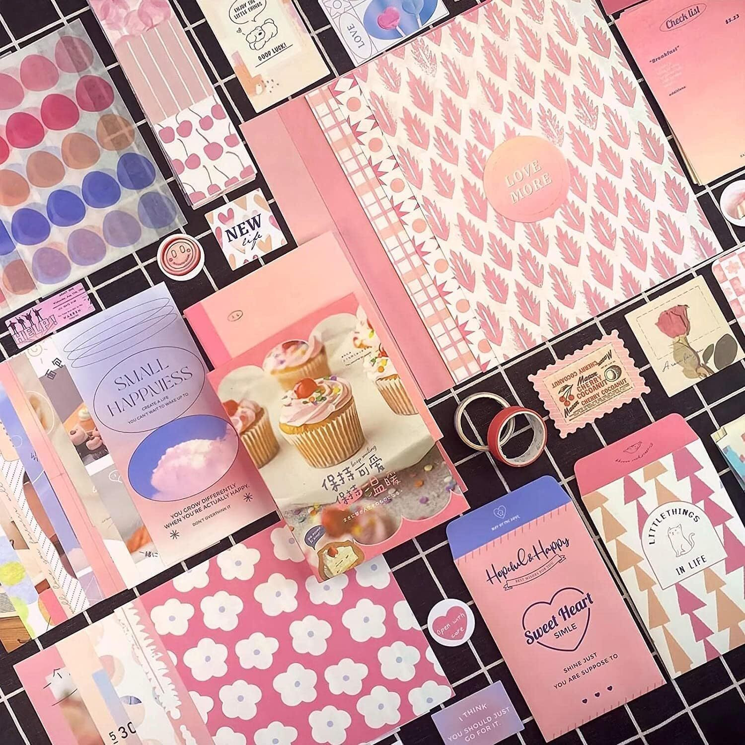 Image of LANLOY 346pcs Aesthetic Journal Supplies Kit, Perfect for Gifting, Pink Ice Ceam Theme, Scrapbook Kit
