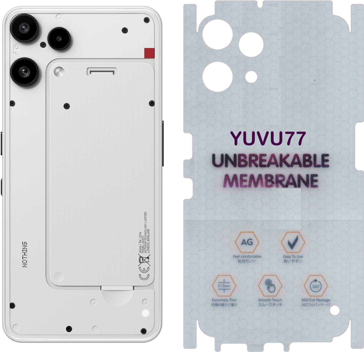 yuvu77 Back Screen Guard for Nothing Phone (3a) Lite 5G, Membrane with 360 coverage, unbreakable membrane