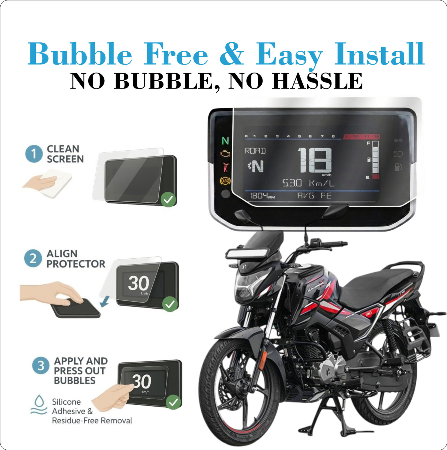 Image of Mobeezy Back Screen Guard for The Hero Glamour X (2025) TFT Digital Metal | Anti Bubble Bike Crash Guard (HERO)