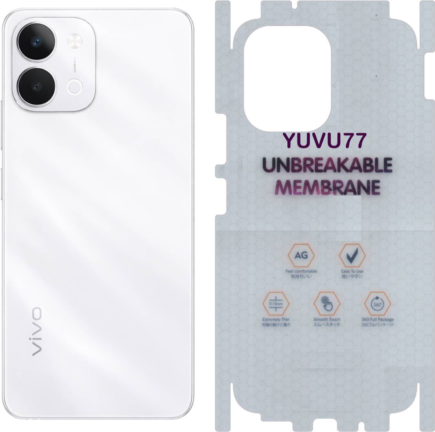 yuvu77 Back Screen Guard for Vivo T5x 5G, Membrane with 360 coverage, unbreakable membrane