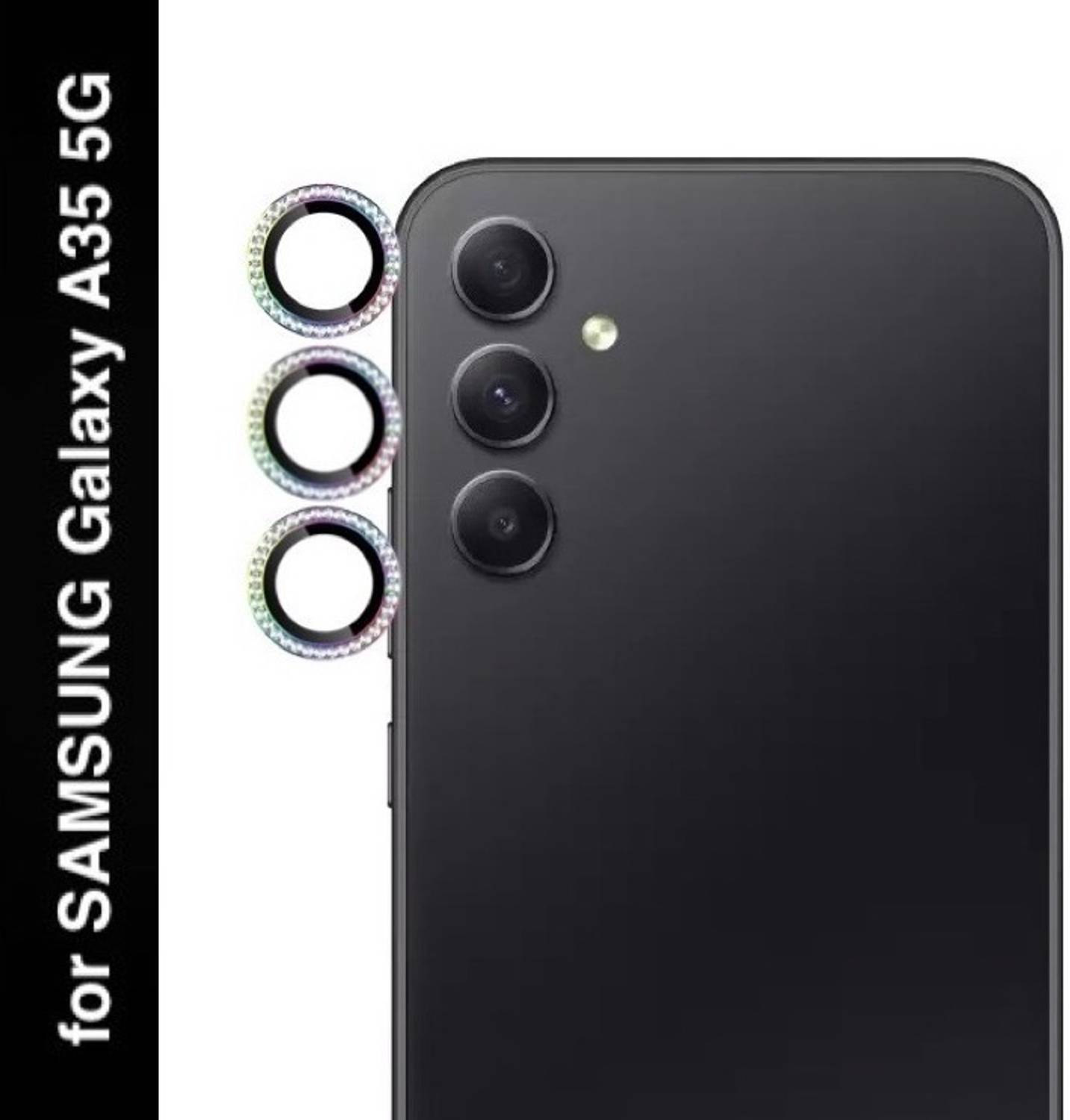 A3sprime Camera Lens Protector for SAMSUNG Galaxy A35 5G, Galaxy A55 5G, |Full Coverage 9H Surface Hardness Bling Diamond Shaped Tempered Glass Ring Guard Camera Protector|, (Color - Rainbow)