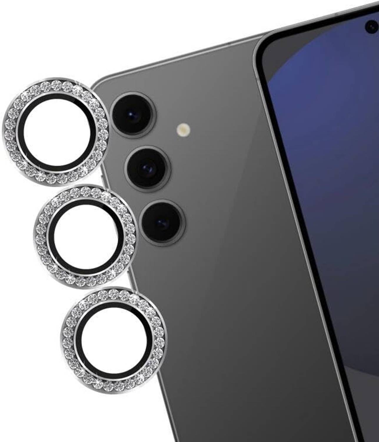 A3sprime Camera Lens Protector for Samsung Galaxy S24 FE 5G|Edge To Edge Full Coverage 9H Hardness Bling Diamond Shaped Scratch Resistant Tempered Glass with Metal Ring Guard Camera Protector|