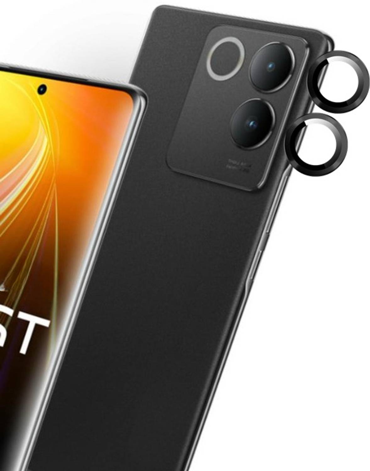 A3sprime Camera Lens Protector for vivo T2 Pro 5G, |Full Coverage 9H Surface Hardness Tempered Glass with Metal Ring Guard Camera Lens Protector|, (Color - Black)