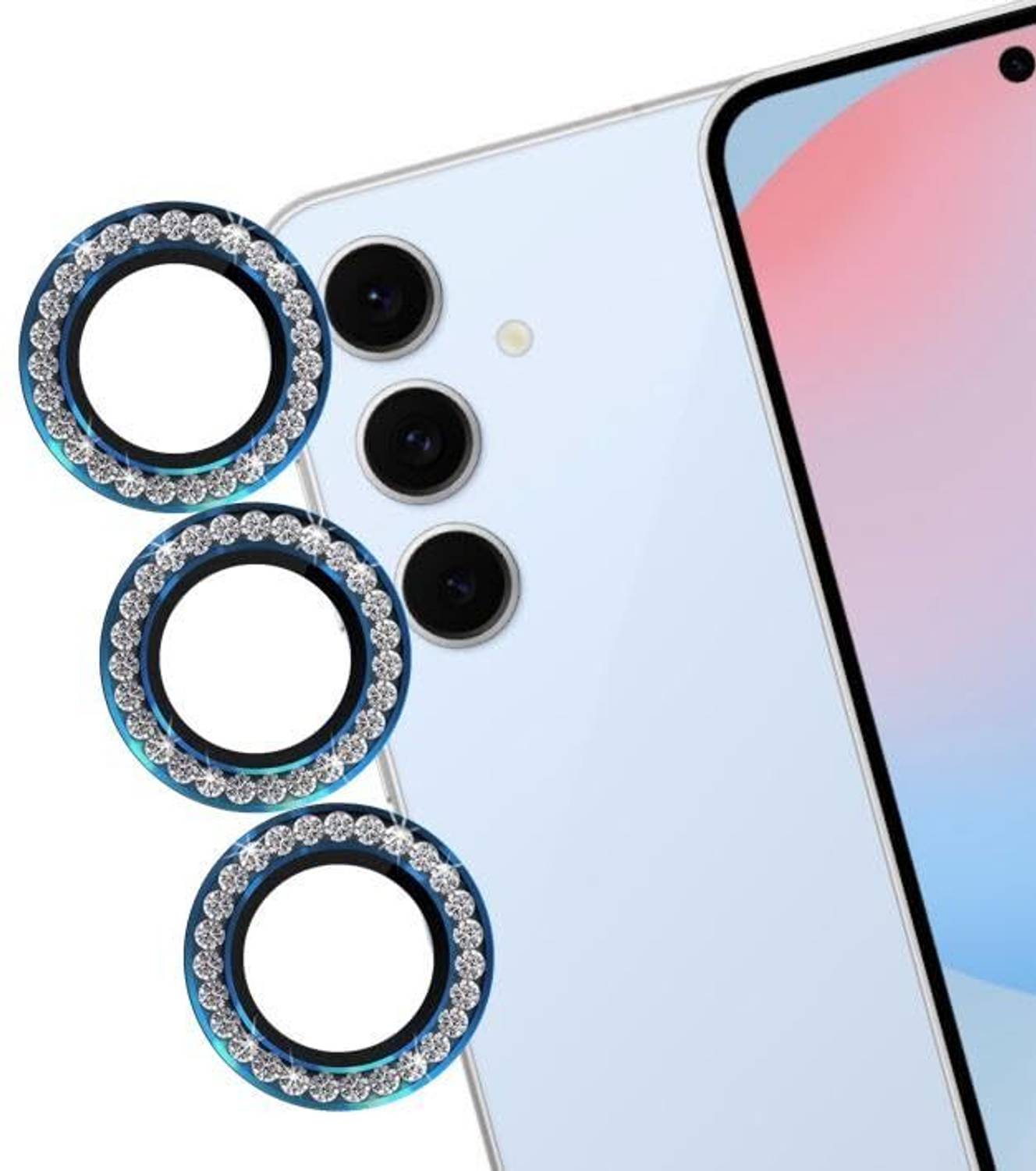A3sprime Camera Lens Protector for Samsung Galaxy S24 FE 5G|Edge To Edge Full Coverage 9H Hardness Bling Diamond Shaped Scratch Resistant Tempered Glass with Metal Ring Guard Camera Protector|