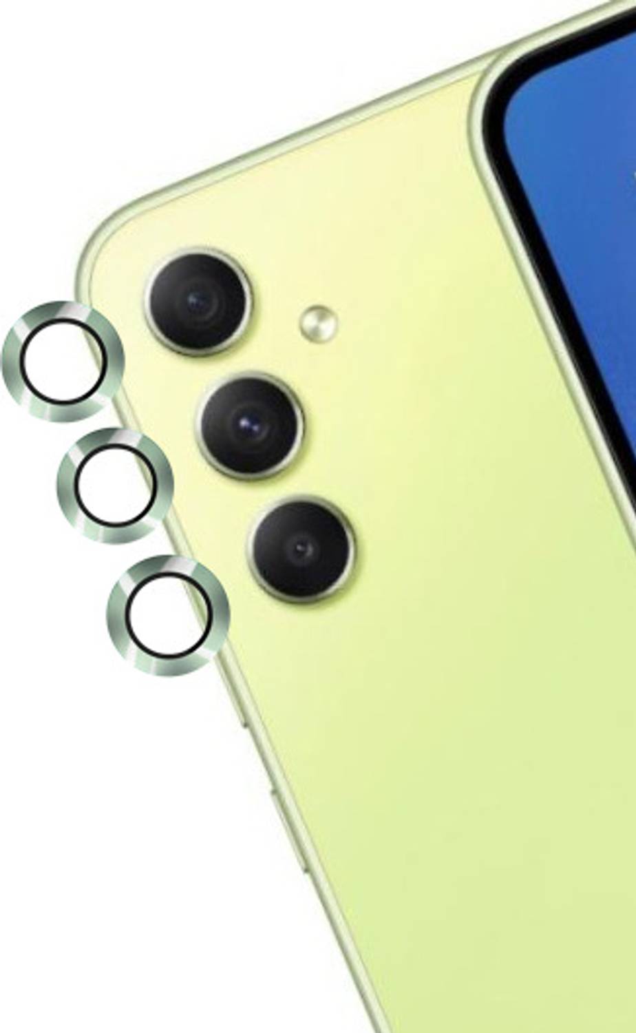 A3sprime Camera Lens Protector for Samsung Galaxy A34 5G, Galaxy A54 5G, Galaxy A14 5G, Galaxy M15 5G, Galaxy F15, Galaxy A25 5G, |Full Coverage 9H Surface Hardness Tempered Glass with Metal Ring Guard Camera Protector|, (Color - Green)