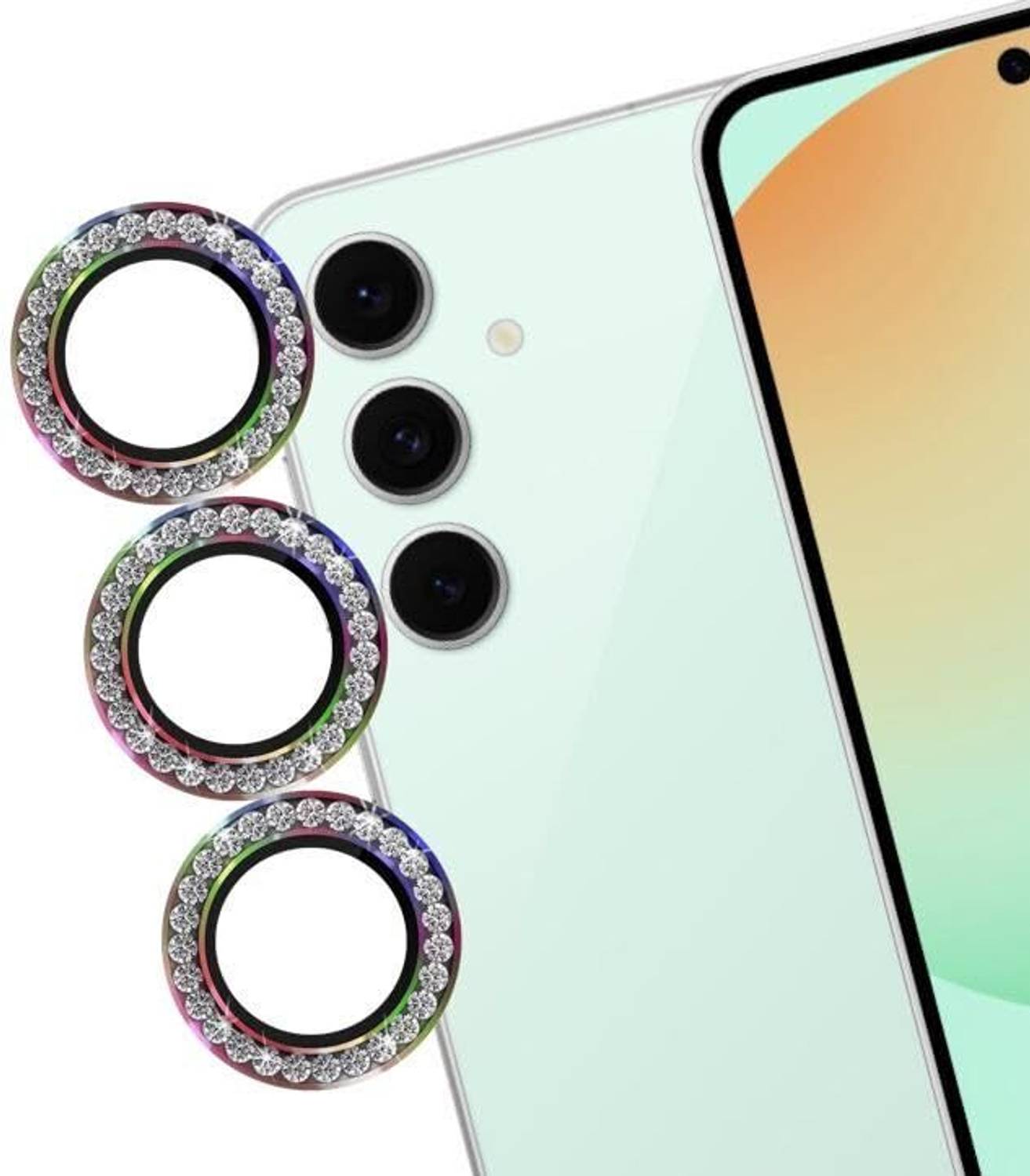 A3sprime Camera Lens Protector for Samsung Galaxy S24 FE 5G|Edge To Edge Full Coverage 9H Hardness Bling Diamond Shaped Scratch Resistant Tempered Glass with Metal Ring Guard Camera Lens Protector|