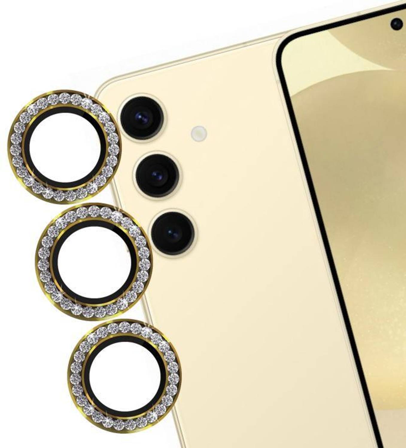 A3sprime Camera Lens Protector for Samsung Galaxy S24 5G, |Edge To Edge Full Coverage 9H Hardness Scratch Resistant Bling Diamond Shaped Tempered Glass with Metal Ring Guard Camera Lens Protector|