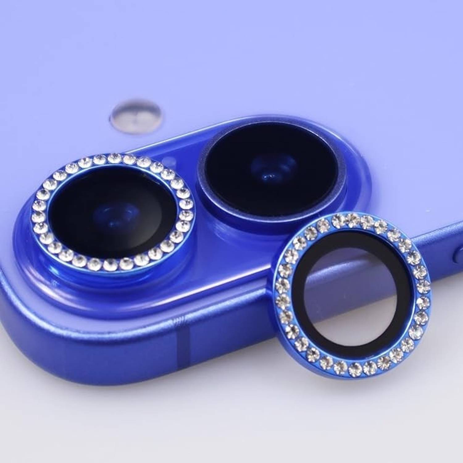 Anyphone Camera Lens Protector for iPhone 16 /iPhone 16 Plus Bling, 9H Tempered Glass Camera Cover Screen Protector Metal Ring Decoration Accessories(Diamond-blue