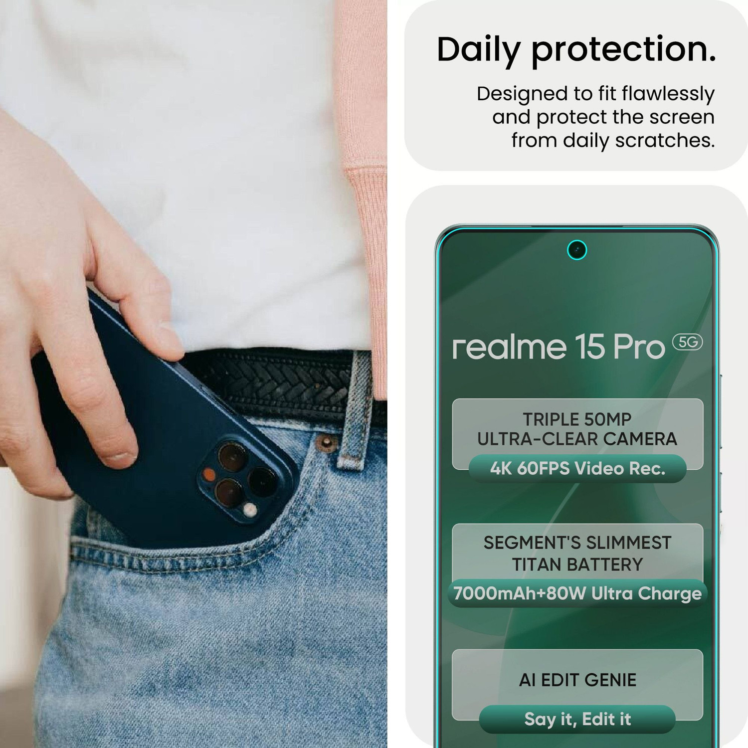 Image of ArmourPro Edge To Edge Screen Guard for Realme 15 Pro 5G, Realme 15 Pro, 4 Layer Unbreakable Membrane with Easy Installation