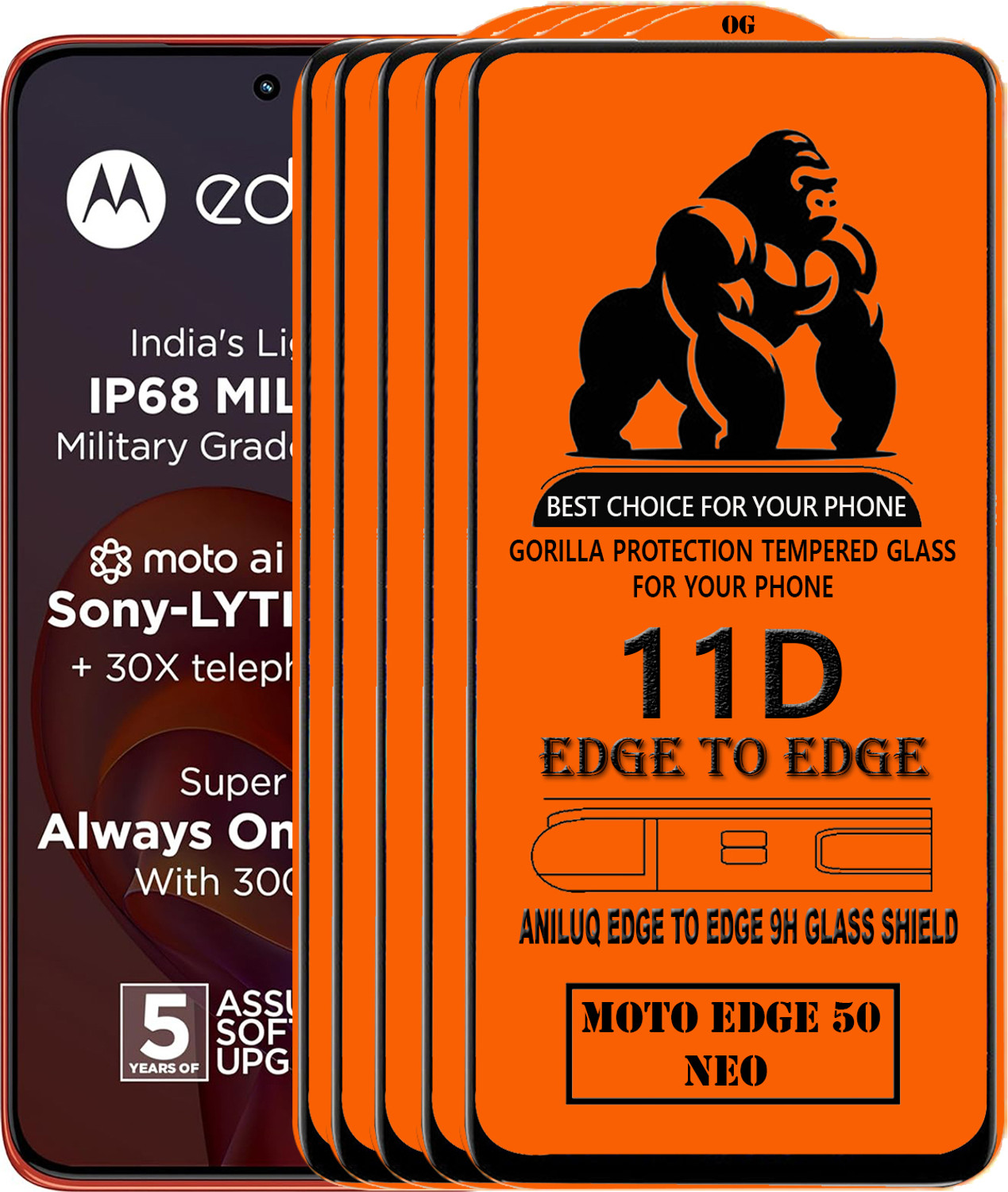 Image of ANILUQ Edge To Edge Screen Guard for MOTO EDGE 50 NEO