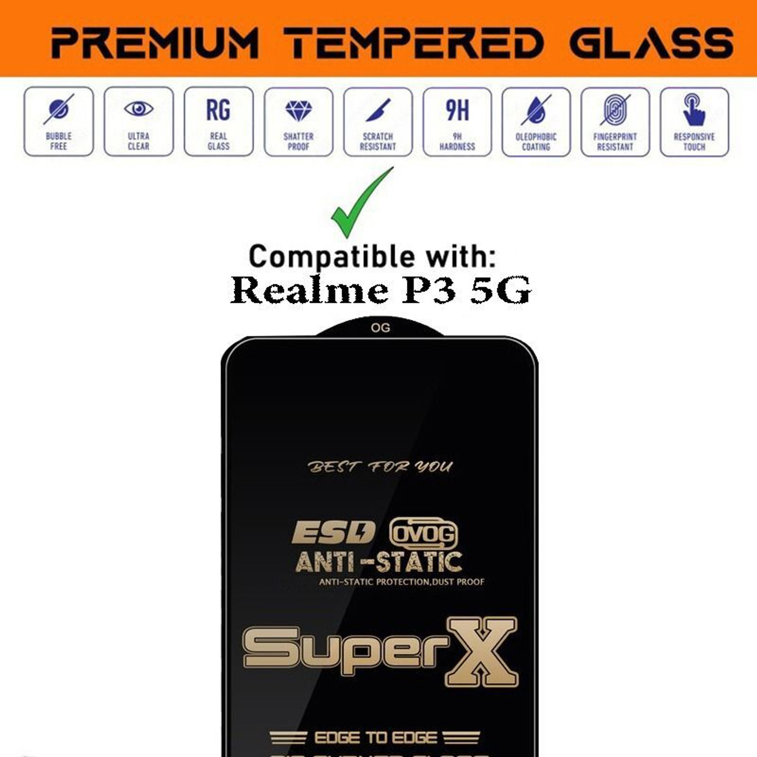 Image of krezee Edge To Edge Screen Guard for Realme P3 5G [Super X Clarity | 9H Hardness | Scratch Resistant]