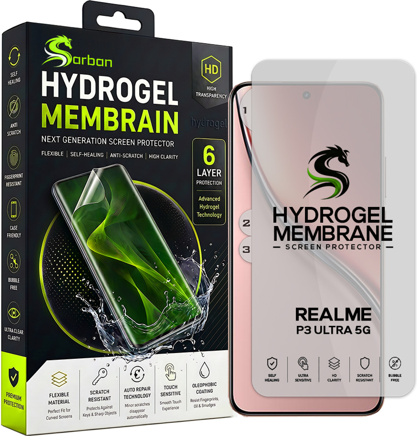 Image of ARBAN Edge To Edge Screen Guard for REALME P3 ULTRA Unbreakable Hydrogel Screen Protector (Not Tempered Glass) | Flexible TPU Film | Edge to Edge | Bubble Free | HD Clear | Fingerprint Compatible | Case friendly