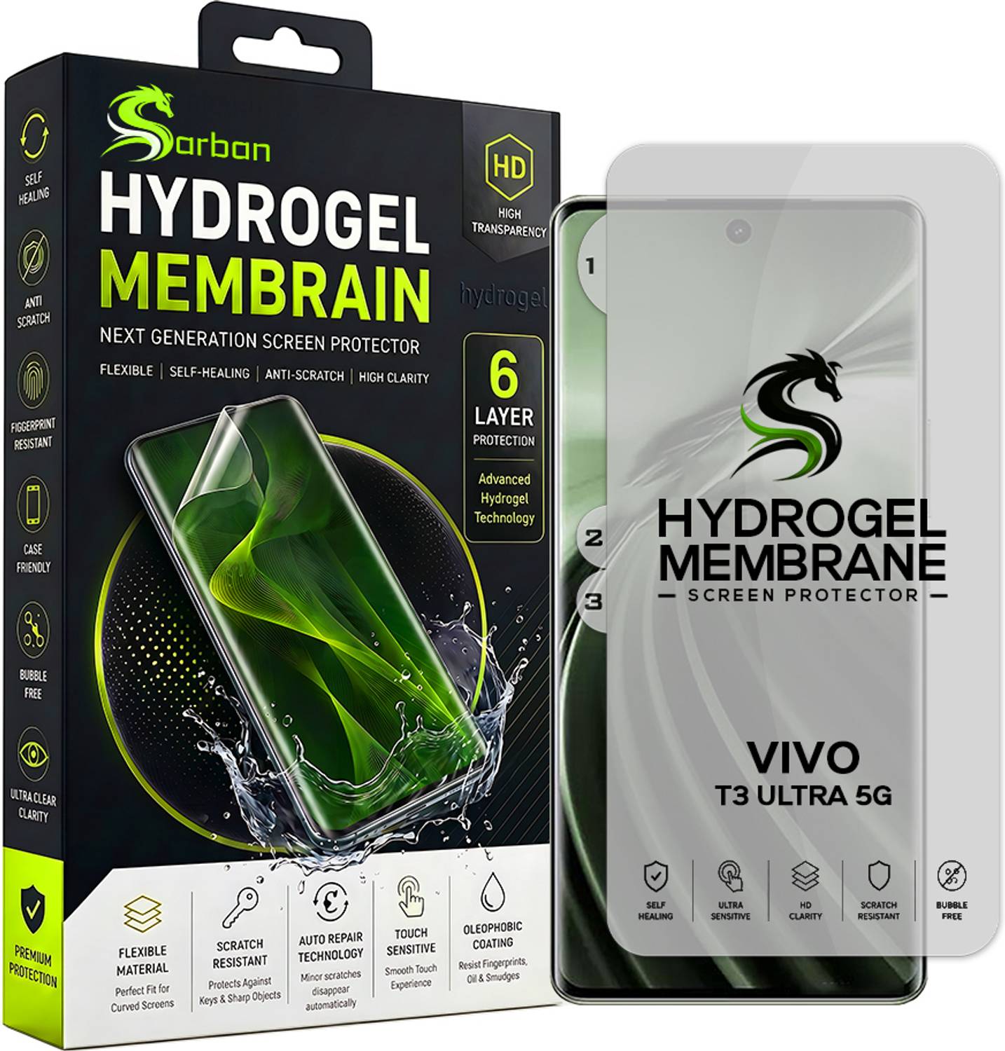 ARBAN Edge To Edge Screen Guard for VIVO T3 ULTRA Unbreakable Hydrogel Screen Protector (Not Tempered Glass) | Flexible TPU Film | Edge to Edge | Bubble Free | HD Clear | Fingerprint Compatible | Case friendly