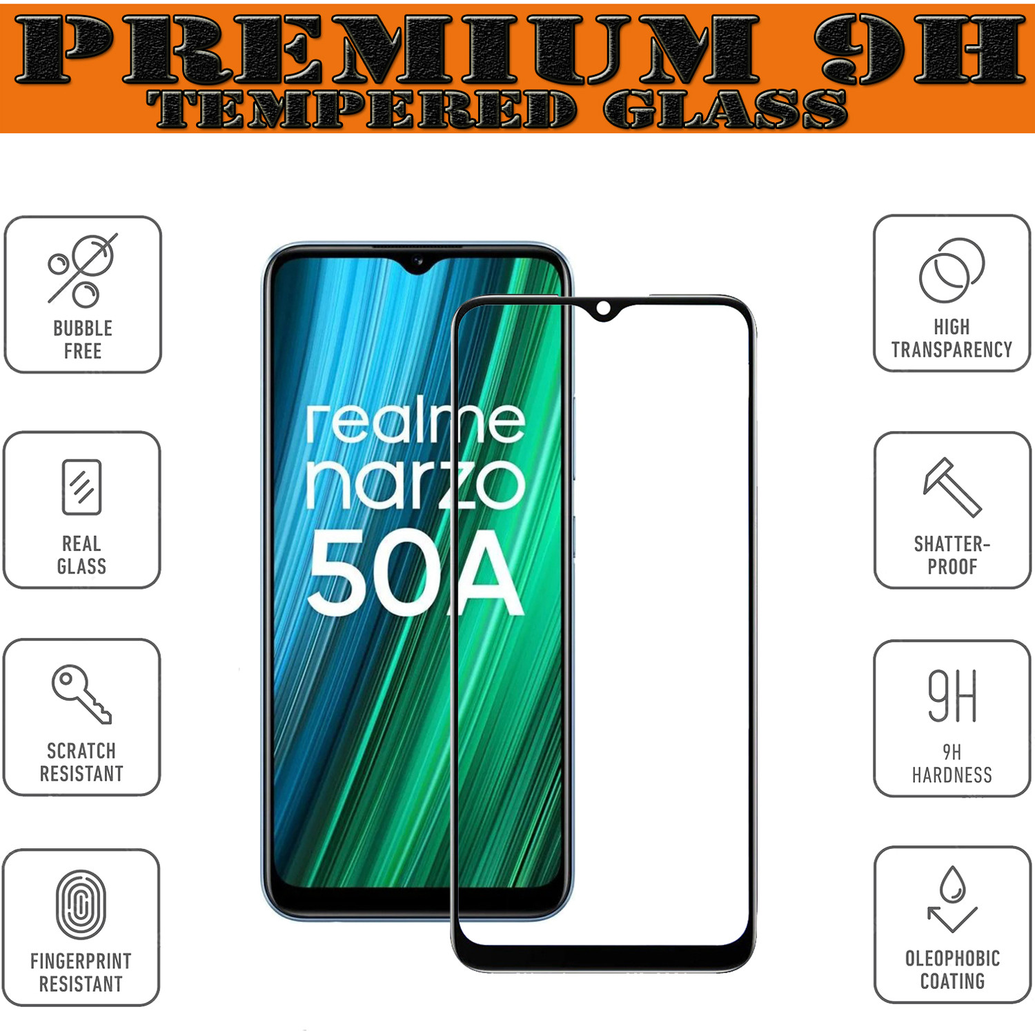 Image of ANILUQ Edge To Edge Tempered Glass for REALME NARZO 50A