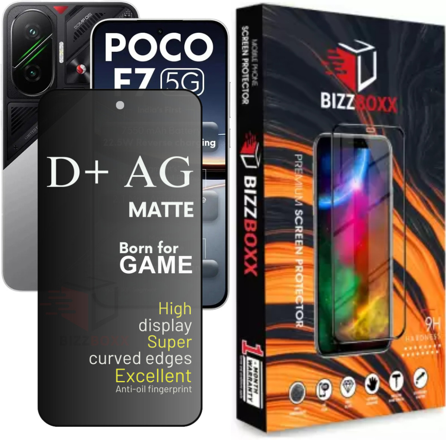 Image of BizzBoxx Edge To Edge Screen Guard for POCO F7 5G, POCO F7, POCO F 7 5G, POCO F7 Matte, temper glass, Matte temper glass, screen guard, D+ AG Matte, With Camera Cut and Fingerprint Working, 6.83 Inch With Installation Kit