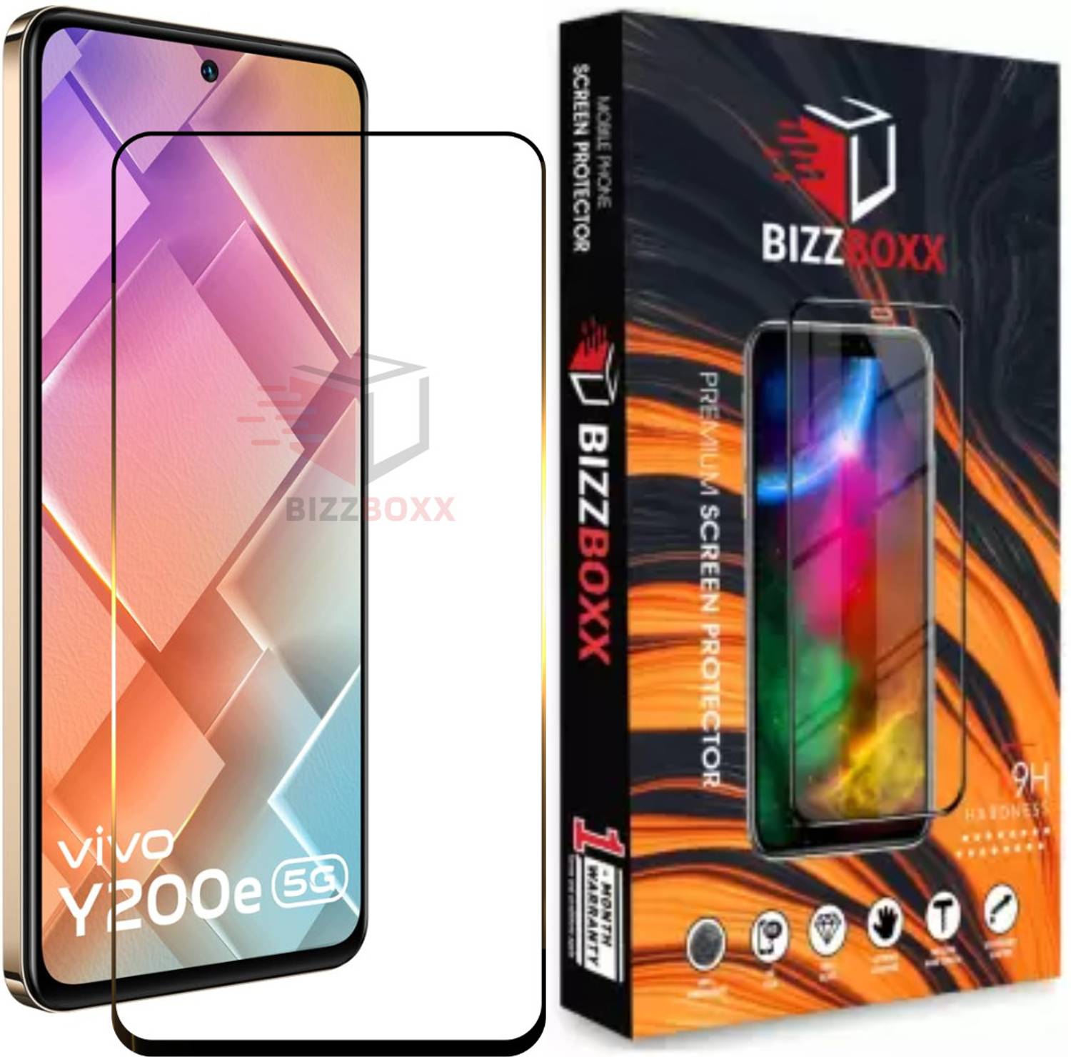 BizzBoxx Edge To Edge Screen Guard for Vivo Y200e 5G, Y200e 5G, Y 200e 5G, Vivo Y200e, Vivo Y200 e 5G, tempered glass, gorilla glass, screen guard, temper glass