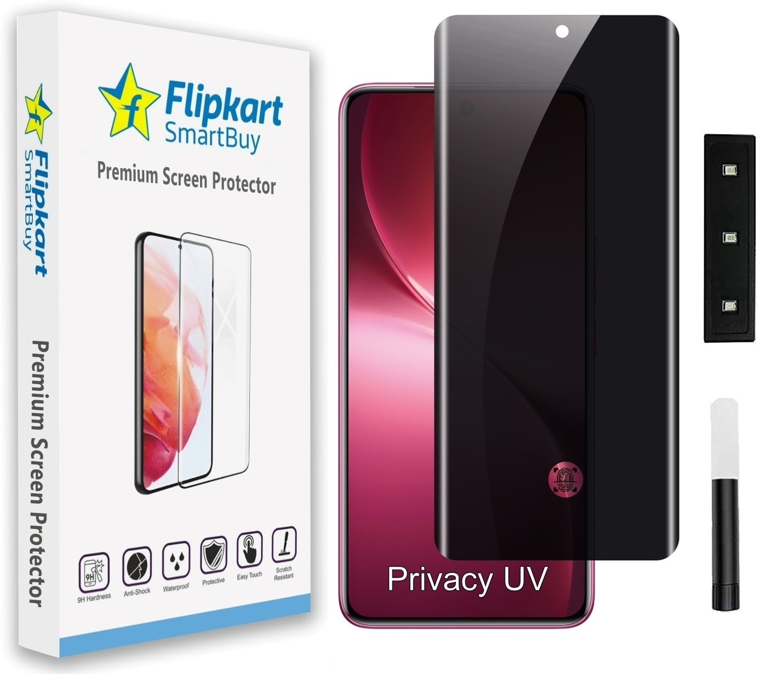 Image of Flipkart SmartBuy Edge To Edge Screen Guard for Realme GT 6 5G, Privacy / Anti-Spy UV Screen Protector, with Easy Installation Kit