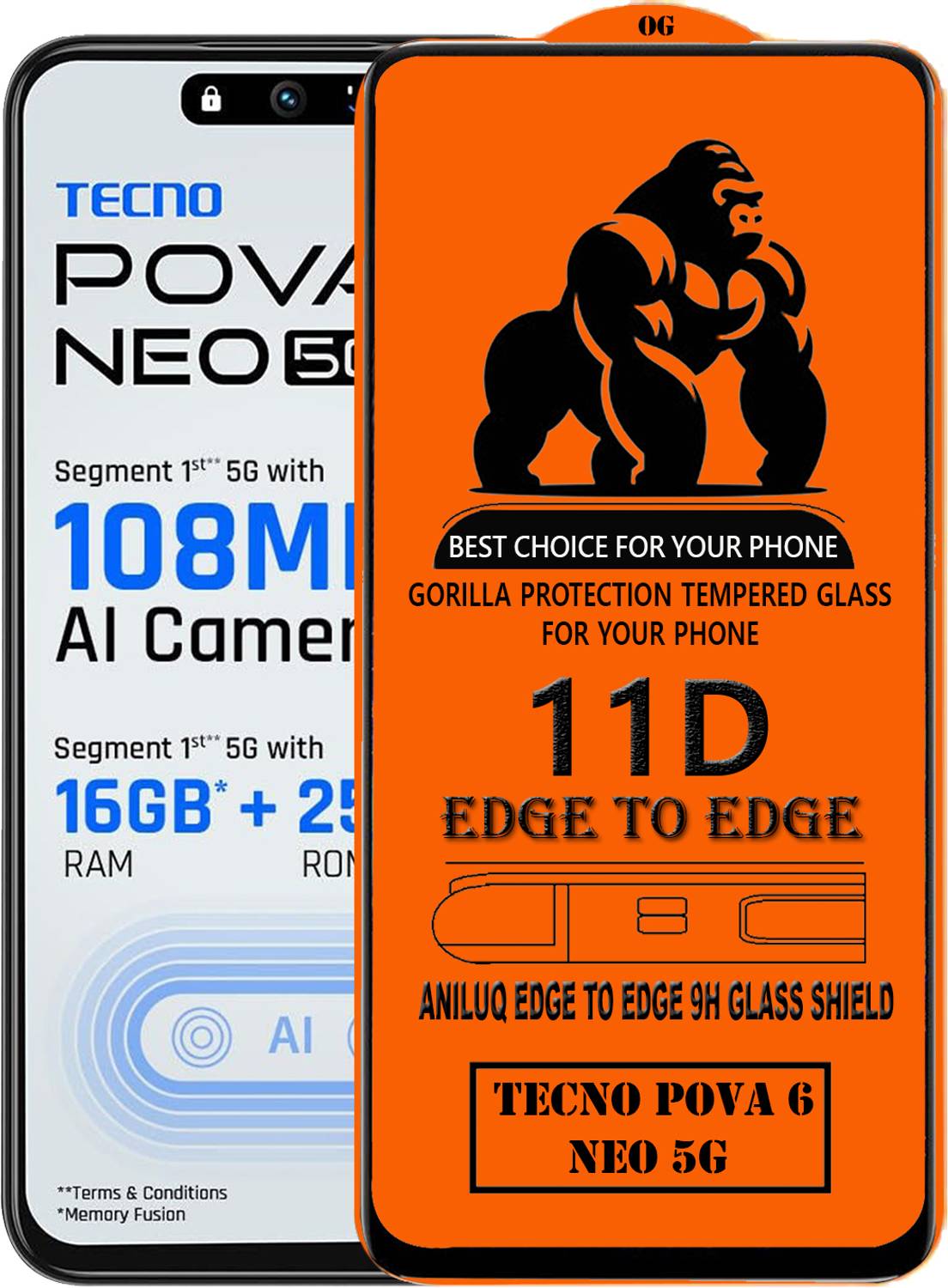 ANILUQ Edge To Edge Screen Guard for TECNO POVA 6 NEO 5G