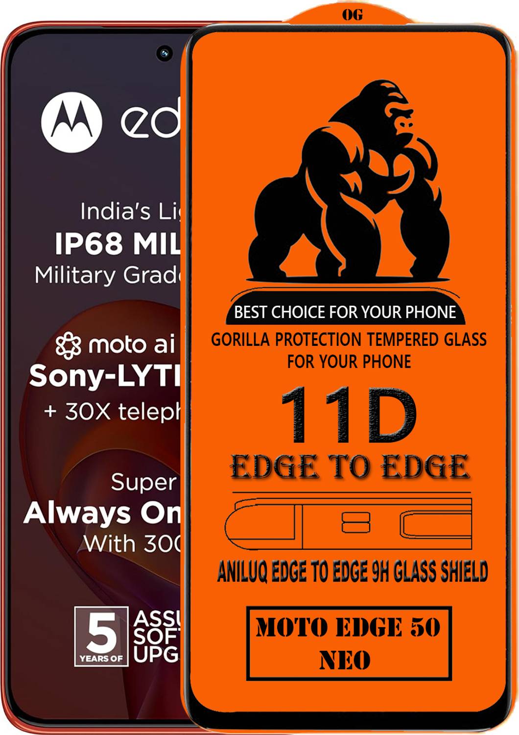 ANILUQ Edge To Edge Screen Guard for MOTO EDGE 50 NEO