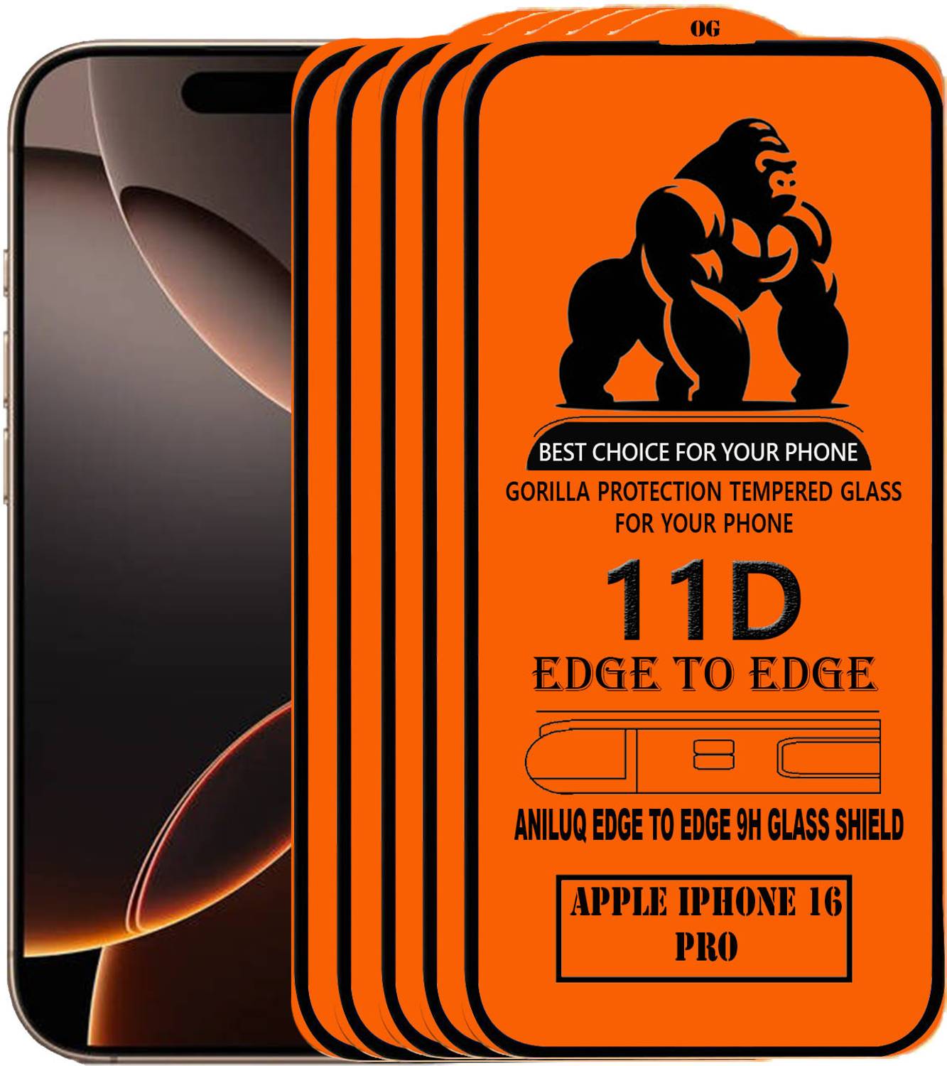 ANILUQ Edge To Edge Screen Guard for IPHONE 16 PRO (Pack of 5)