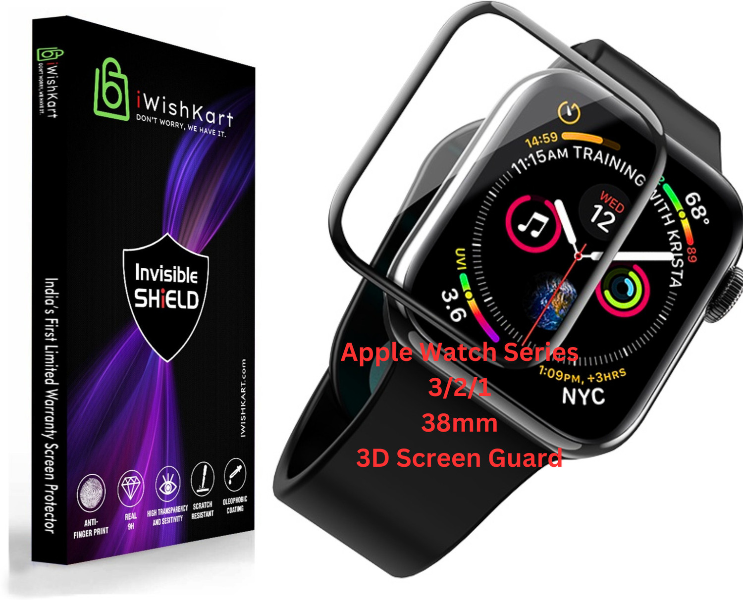 Image of iWishKart Edge To Edge Screen Guard for Apple Watch Series 3 38mm, iwatch 38 mm, 3D Curved Original Screen Guard Protector (PMMA)| Edge to Edge Protection | NOT GLASS, Series 3 / 2 / 1 38 mm, Series3 / Series2 / Series1