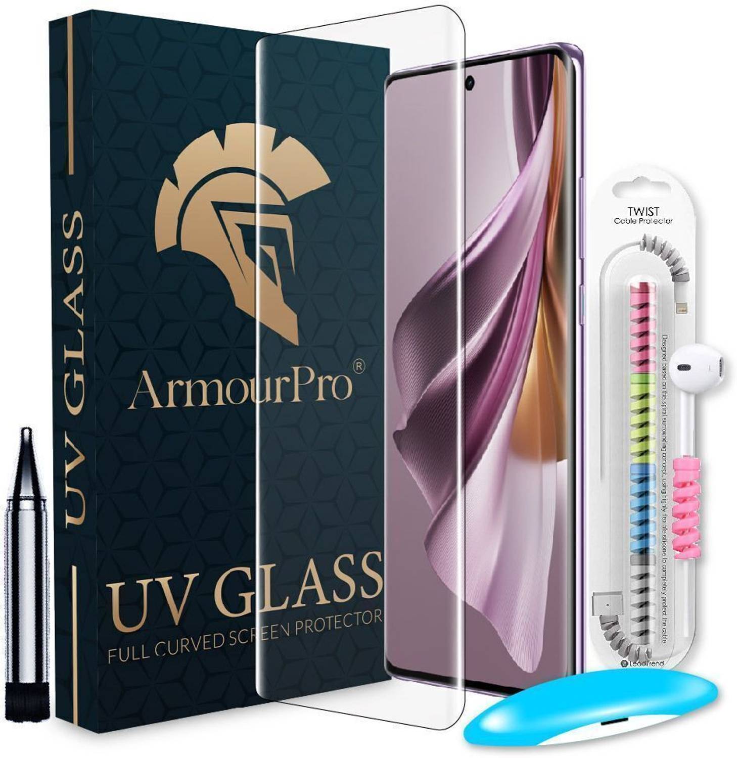 ArmourPro Edge To Edge Tempered Glass for Oppo Reno 10 Pro Plus 5G, Reno 10 Pro, Reno 10, UV Tempered Glass with Cable Protector