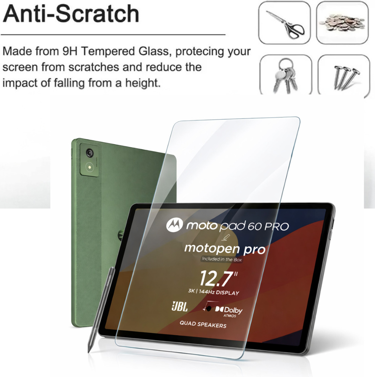Image of BizzBoxx Edge To Edge Screen Guard for Motorola / Moto Pad 60 Pro 12.7 Inch, Perfect Fit Premium Gorilla Black Tempered Glass, Military Grade Tablet Glass Protector with Self Installation Guide, Pad 60 pro, 60 pro