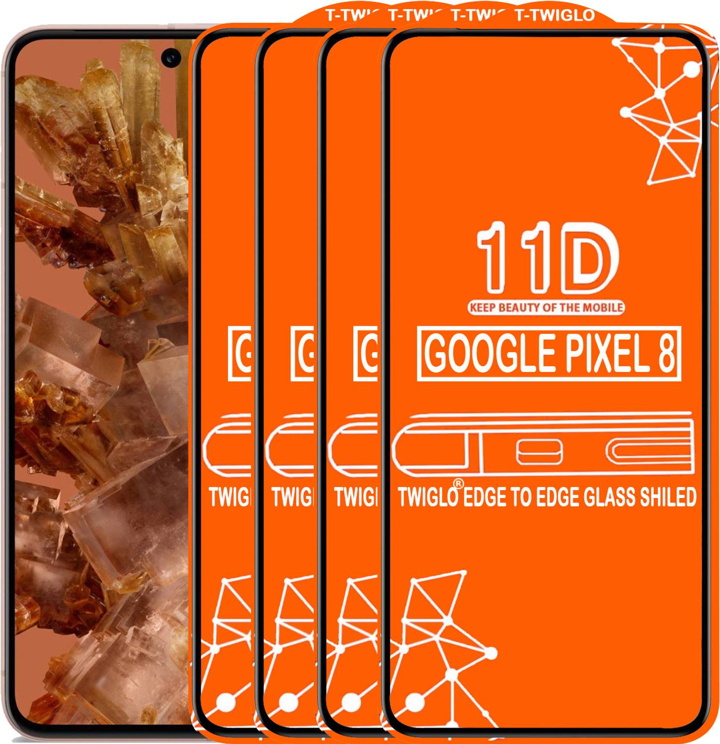 TWIGLO Edge To Edge Tempered Glass for GOOGLE PIXEL 8 (Pack of 4)
