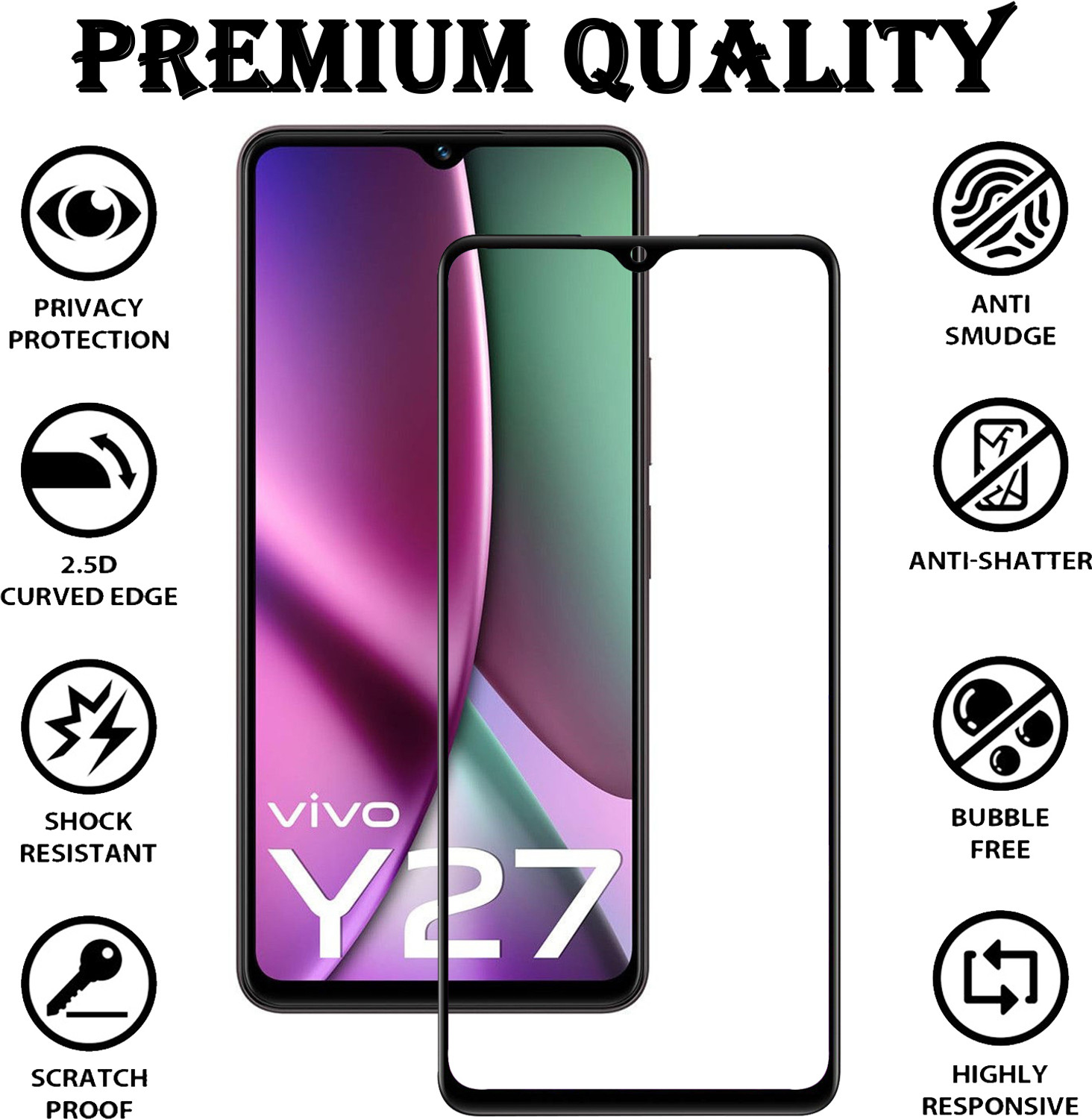 Image of TWIGLO Edge To Edge Tempered Glass for VIVO Y27 4G
