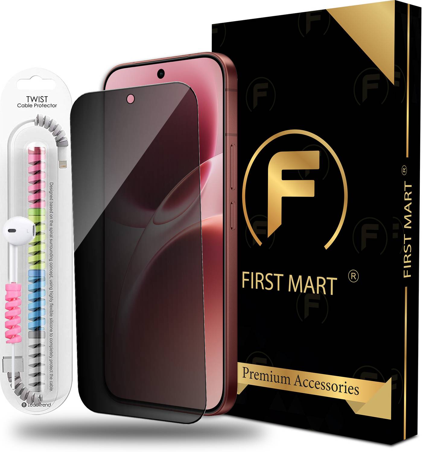 FIRST MART Edge To Edge Tempered Glass for Vivo V70 Elite 5G, Vivo V70 Elite, Privacy Anti Spy Protection Glass with Cable Protector