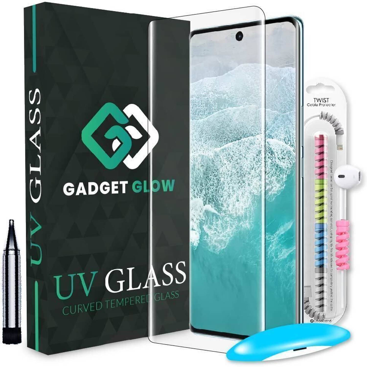 Gadget Glow Edge To Edge Tempered Glass for Vivo V30 Pro, Vivov V30, Vivo V40 Pro, UV Tempered Glass with Cable Protector