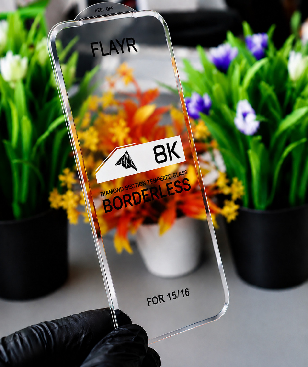 Image of FLAYR DIAMOND SECTION Edge To Edge Tempered Glass for IPHONE 15 /16 8K TEMPERED GLASS GUARD, BORDERLESS, ANTI FINGERPRINT, ULTRA PREMIUM QUALITY, 9H HARDNESS, 8K TEMPERED GLASS, SCREEN GUARD, FULL PROTECTION, DIAMOND SHINE, NO BOUNDRY (Pack of 1)
