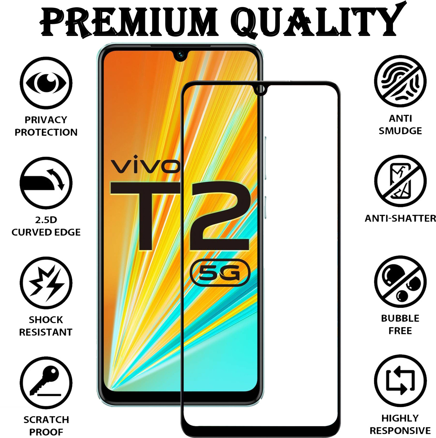Image of TWIGLO Edge To Edge Tempered Glass for VIVO T2 5G