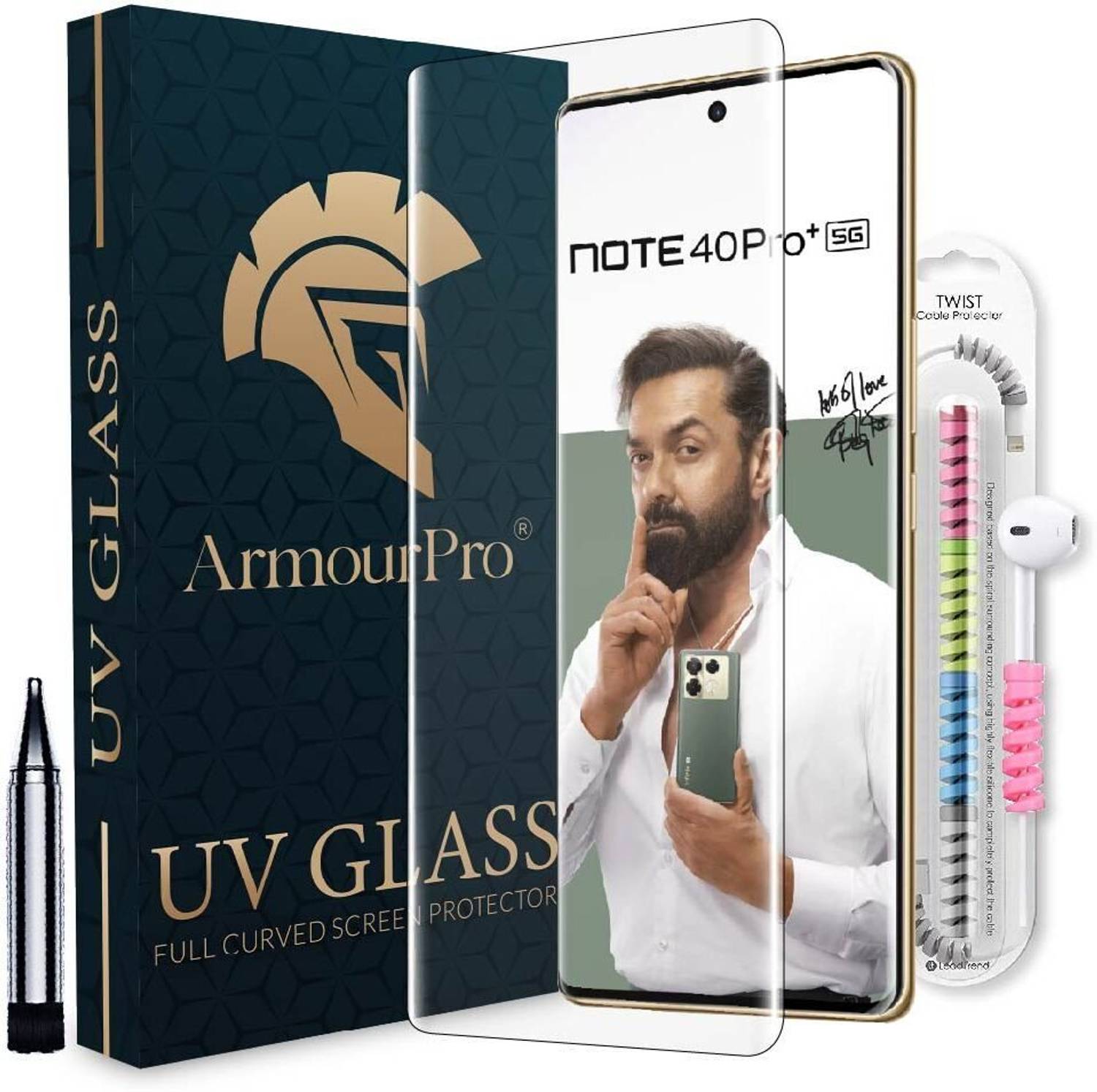 ArmourPro Edge To Edge Tempered Glass for Infinix Note 40 Pro Plus 5G, Infinix Note 40 Pro 5G, Infinix Zero 30 5G, UV Tempered Glass with Cable Protector