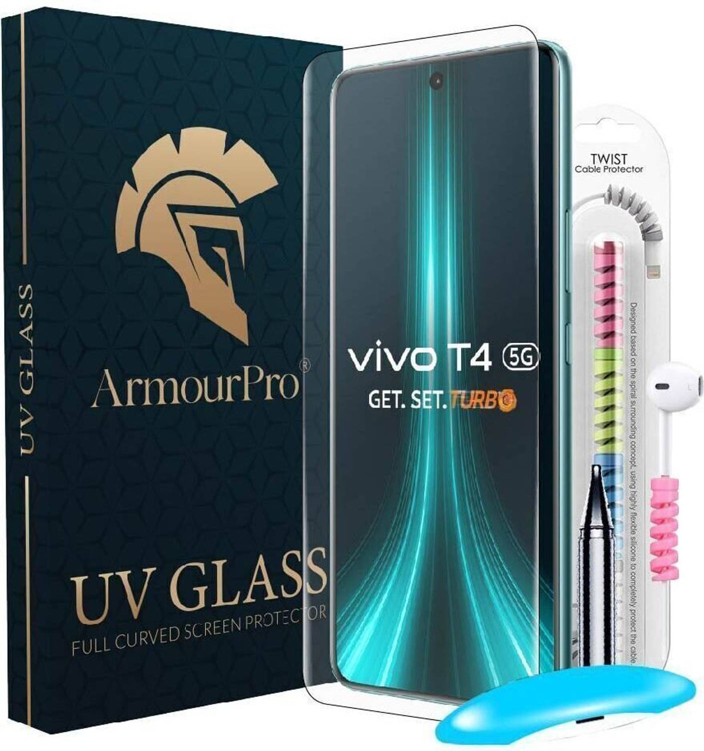 ArmourPro Edge To Edge Tempered Glass for vivo T4 5G, IQOO Z10 5G, UV Tempered Glass With Cable Protector
