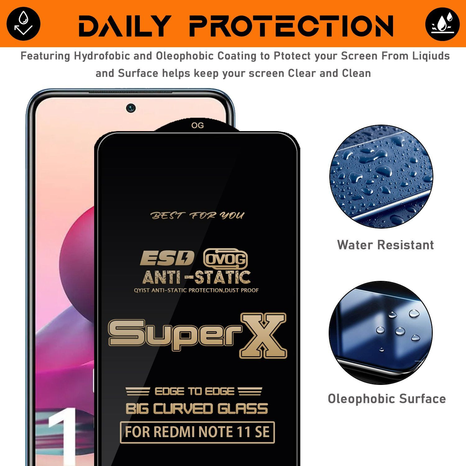 Image of krezee Edge To Edge Tempered Glass for REDMI NOTE 11 SE