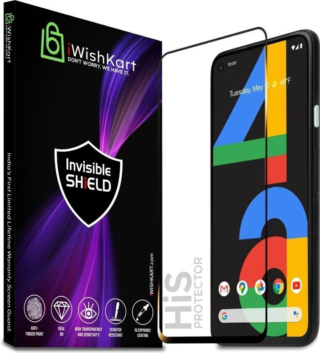 Image of iWishKart Edge To Edge Tempered Glass for Google Pixel 4A 4G, Premium Military grade Edge to Edge Premium gorilla temper black glass screen guard with Self Installation Guide - Wet & Dry wipes, Dust Absorber | **60 Days With Warranty**, pixel4a