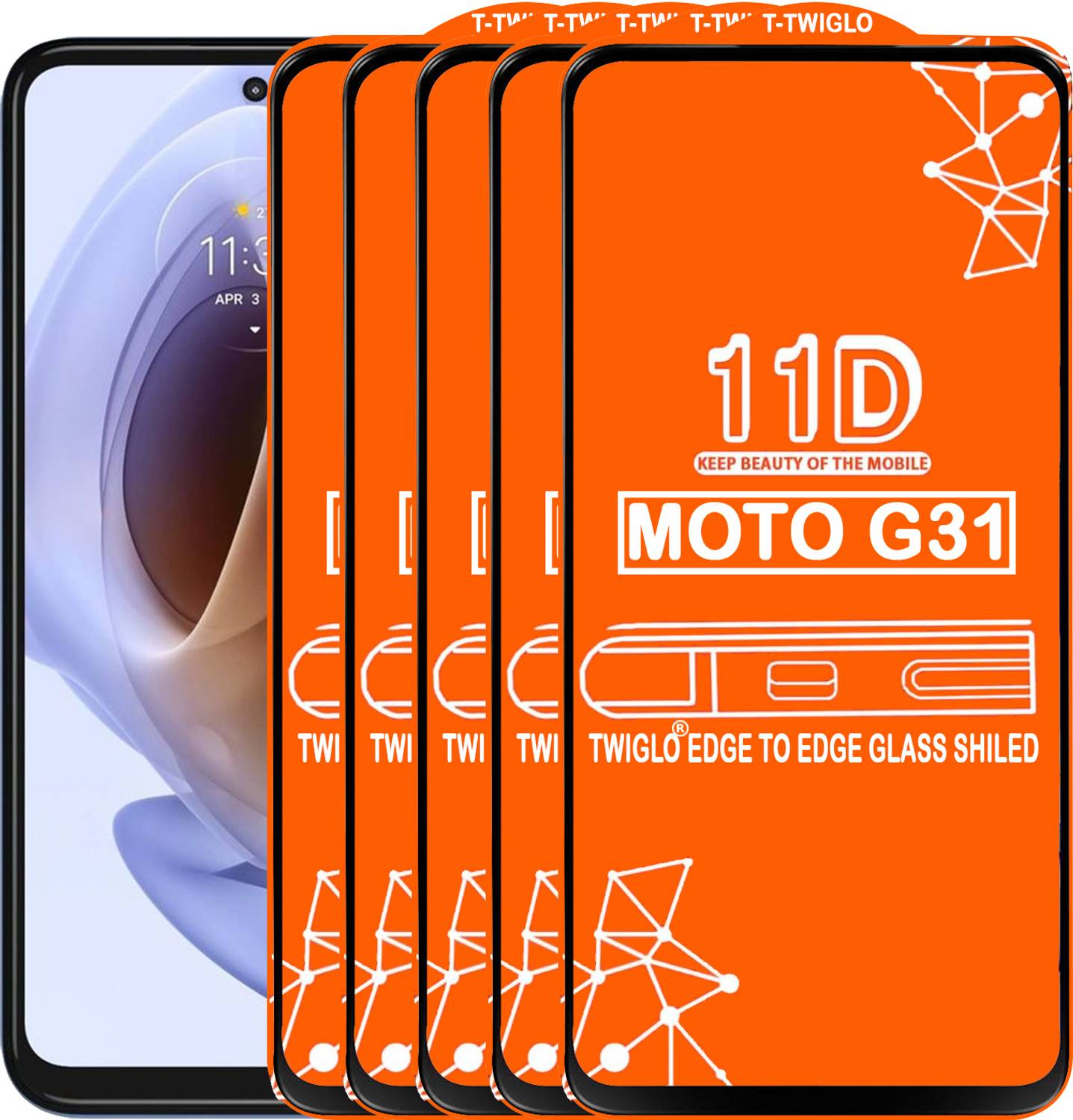 TWIGLO Edge To Edge Tempered Glass for MOTO G31 (Pack of 5)
