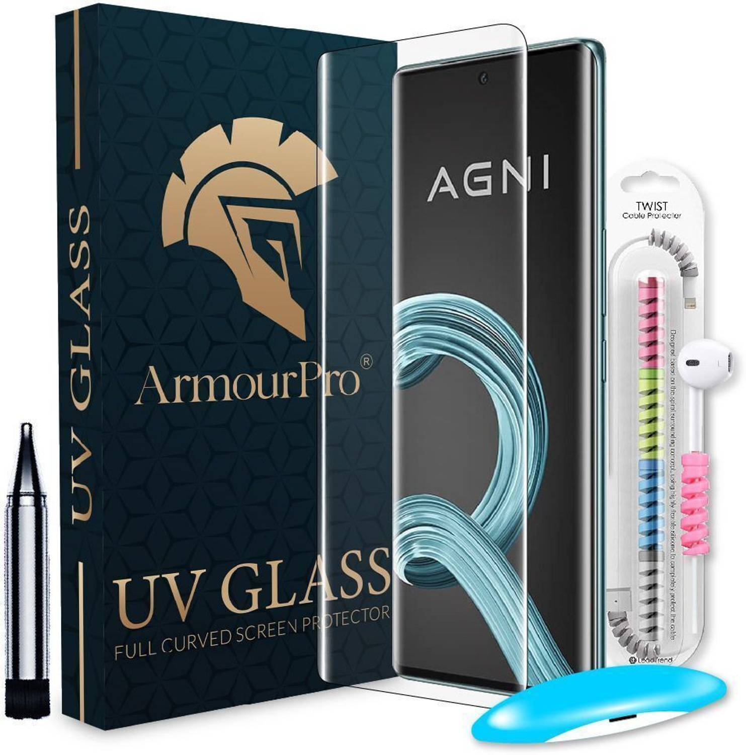 ArmourPro Edge To Edge Tempered Glass for Lava Agni 2 5G, UV Tempered Glass with Cable Protector