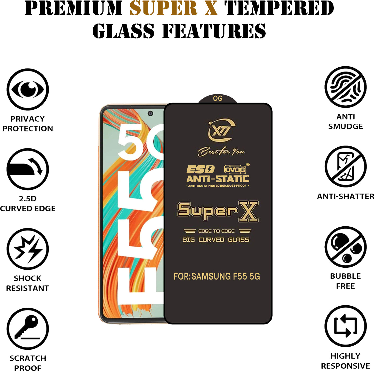 Image of CYOR Edge To Edge Tempered Glass for SAMSUNG F55 5G