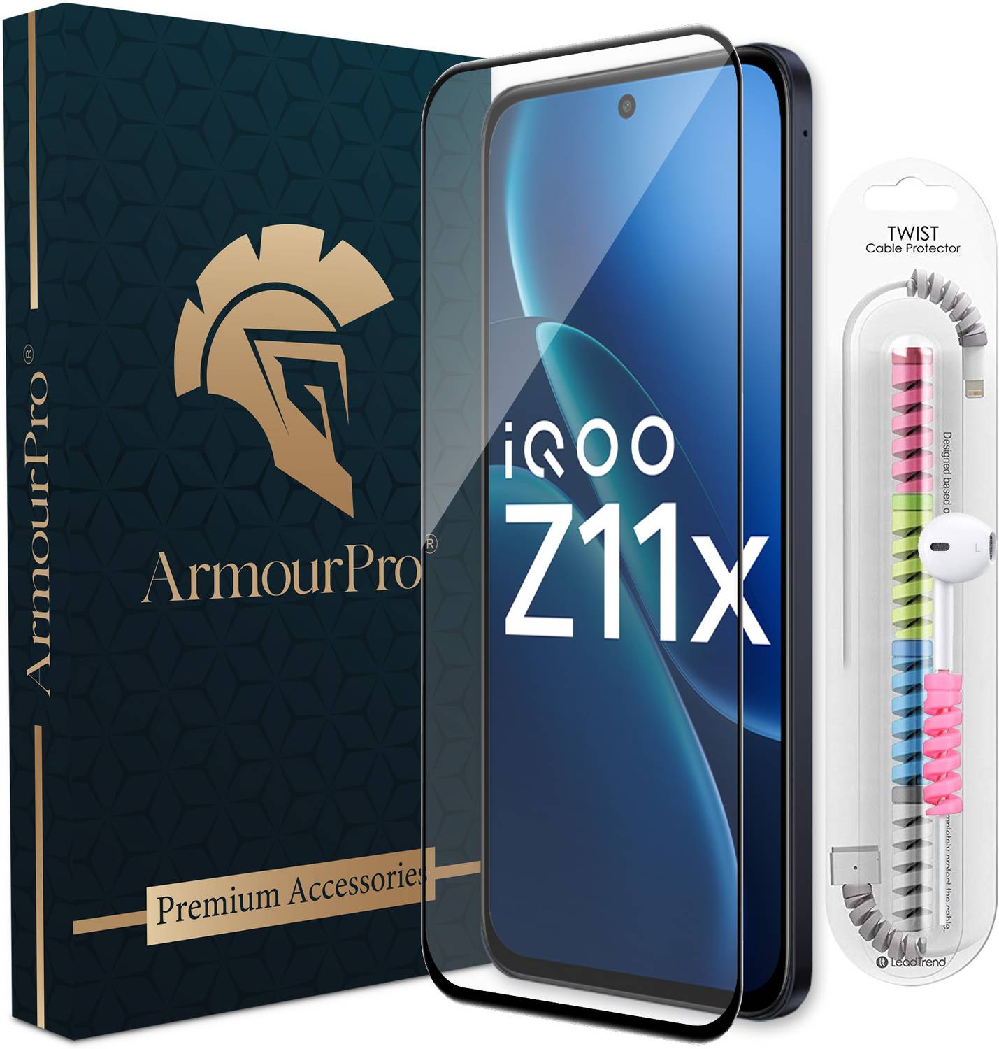 ArmourPro Edge To Edge Tempered Glass for IQOO Z11X 5G, Vivo T5x 5G, IQOO Z11X, OG Tempered Glass with Cable Protector