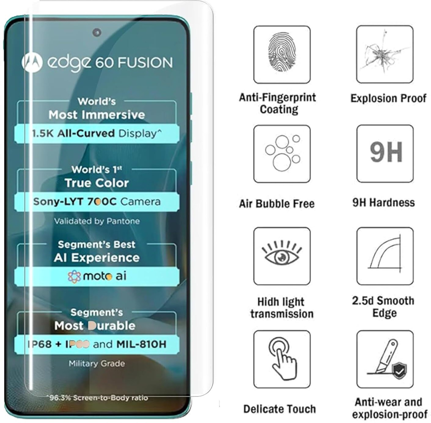 Image of FABEKEE Tempered Glass Guard for Motorola Edge 60 Fusion 5G Tempered Glass Screen Protector Front And Back Screen Guard With camera lens protector