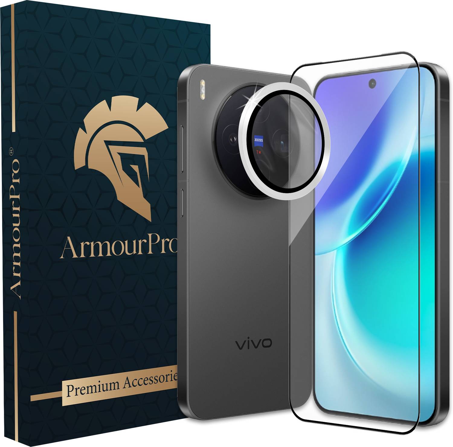 ArmourPro Edge To Edge Tempered Glass for Vivo X300 5G, Vivo X300, Edge to Edge Glass with Silver Camera Ring