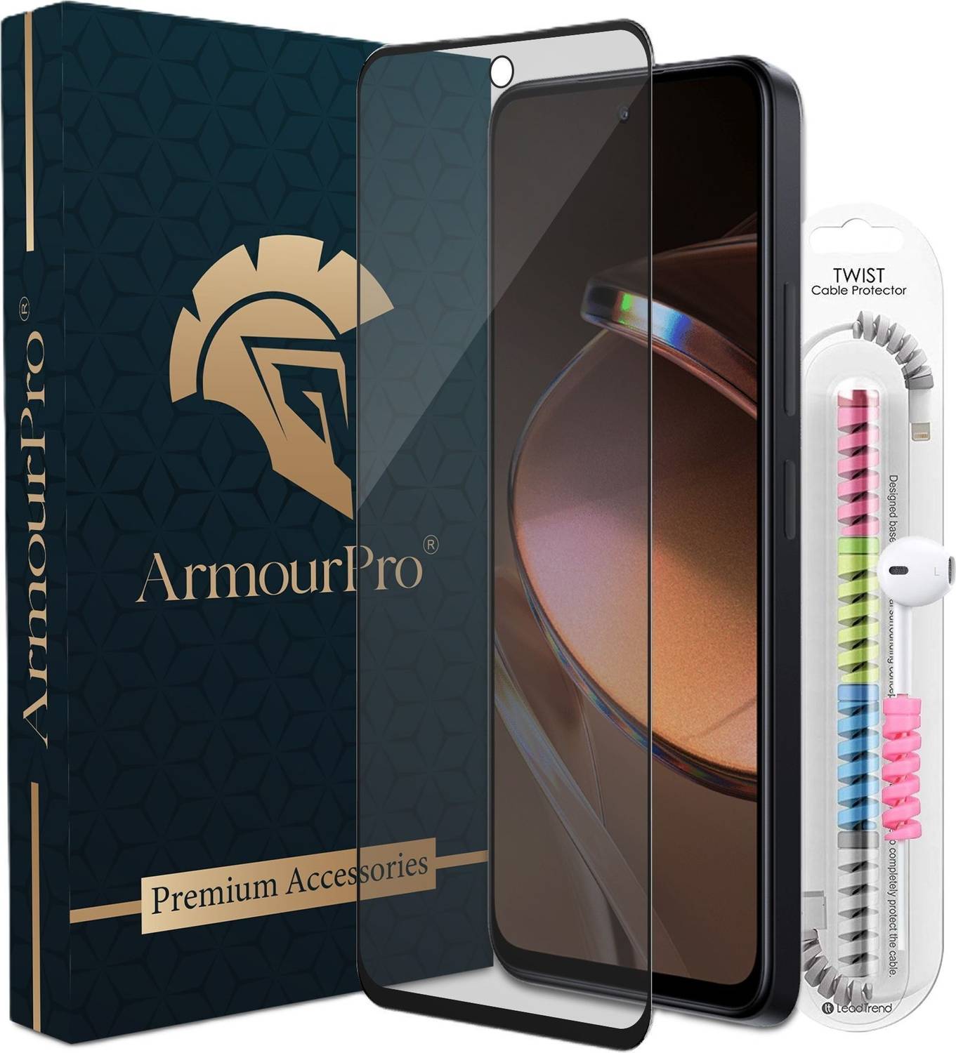 ArmourPro Edge To Edge Tempered Glass for Tecno Pova 6 Pro 5G, Tecno Pova 6 Pro, Pova 6 Pro 5G, Matte Tempered Glass with Cable Protector