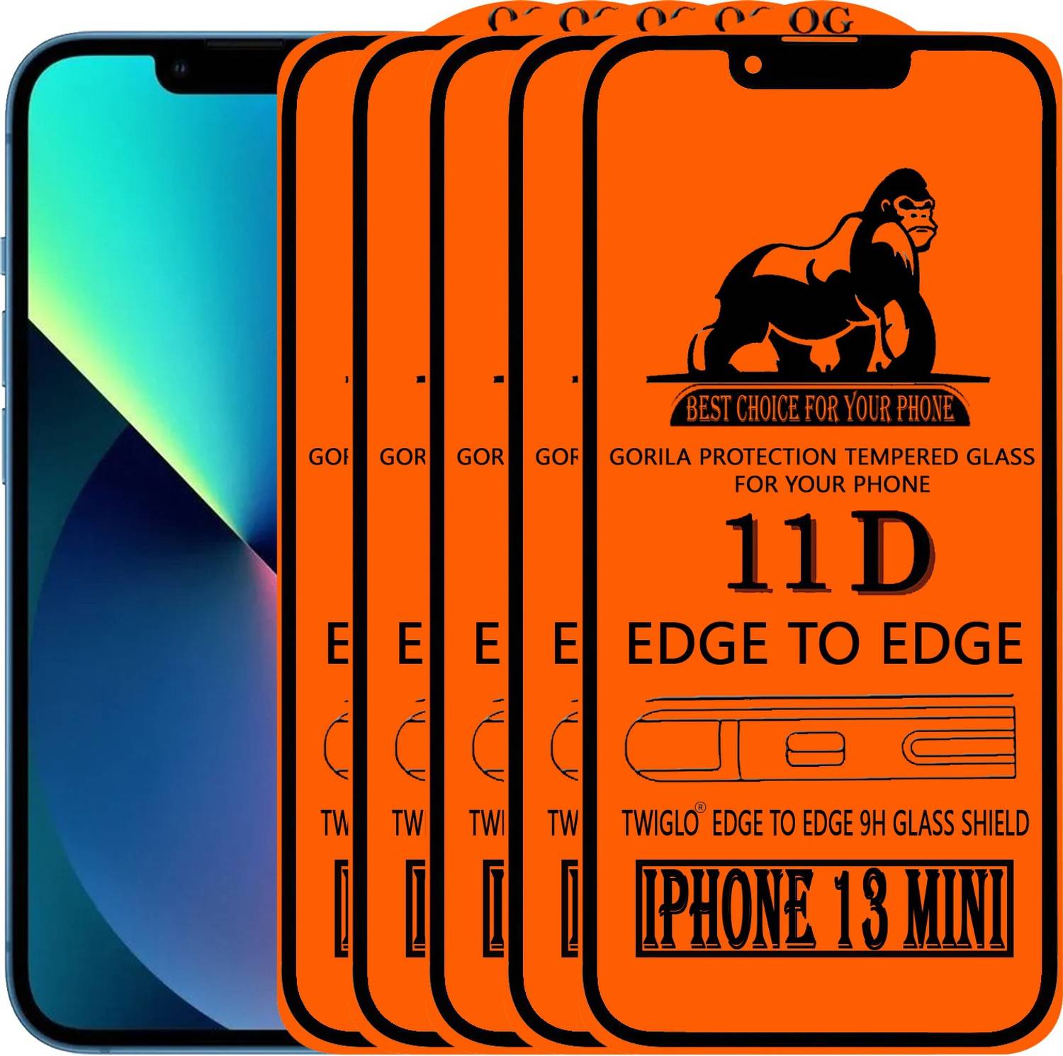 TWIGLO Edge To Edge Tempered Glass for apple IPHONE 13 MINI (Pack